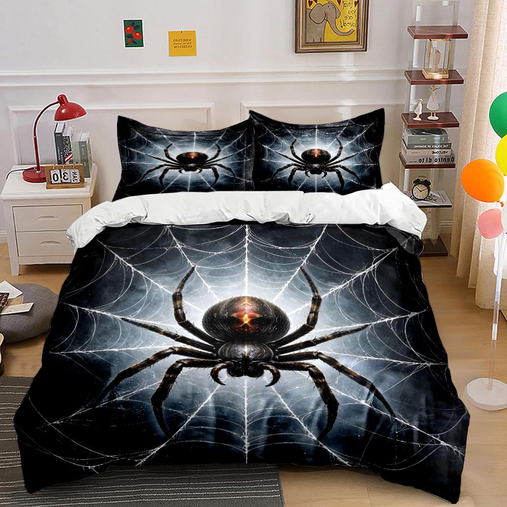 Black Spider With Symmetric Web Pattern Duvet Cover Set Digital Print Colorful Polyester Bedding With Zipper Closur For Gifts