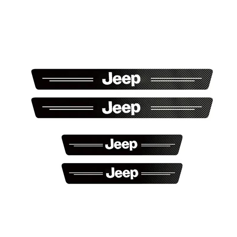 1/4/5Pcs Carbon Fiber Leather Car Door Sill Protector Strip For Jeep Wrangler Renegade Compass Grand Cherokee Patriot Rubicon AKM1
