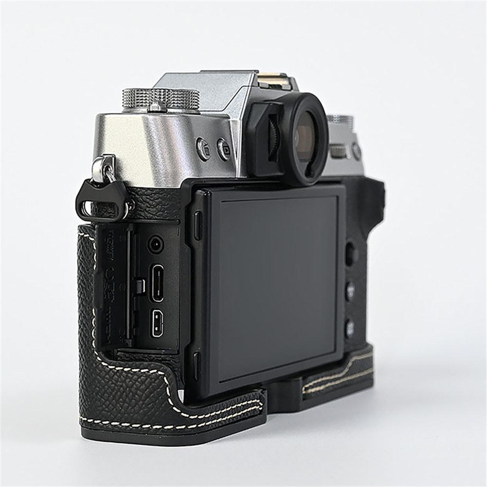 Pokrowiec na połowę korpusu aparatu ze skóry PU z nadrukiem palmy dla Fujifilm XT30 Fuji X-T30 XT30II XT20 XT10, dolna pokrywa z otwarciem na baterię