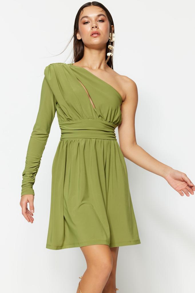 Moda feminina novo vestido saks cintura aberta skatista malha janela corte detalhado elegante vestido de noite