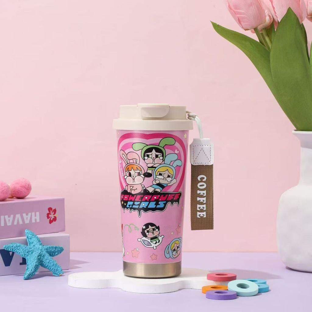 Cute Cartoon Thermos Cup Double Drink Straw Cup Water Cup Car Coffee Cup Portable Kettle