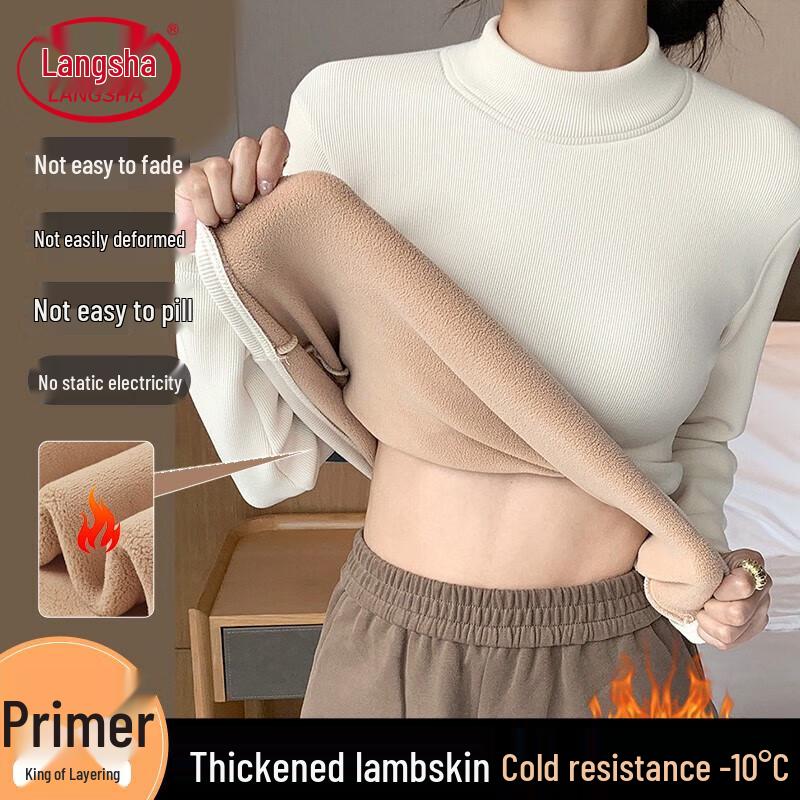 

Langsha Women s Plush Lined Mock Neck Thermal Top L