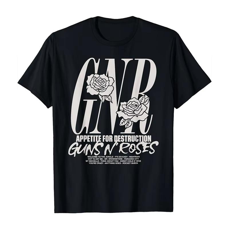 2025 Nowy Guns N 'Roses Rock Punk Amerykański Oversize High Street Męski i Damski Letni Bawełniany Amerykański Wygodny T-shirt
