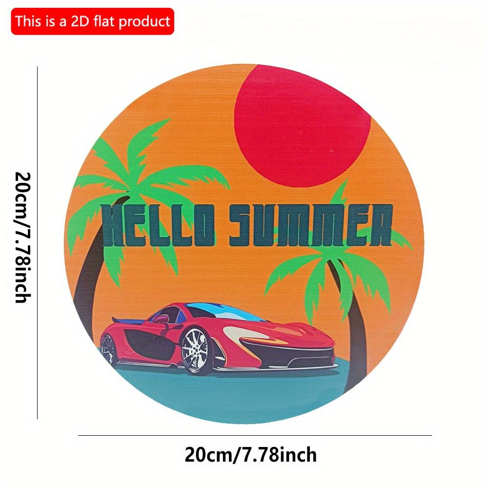 

2D плоская 20*20 см 1 шт ностальгический пляж закат и пейзаж кокосового острова круглая декоративная табличка, красный рисунок спортивного автомобиля для пляжного города и курортного отеля подвесная 20*20cm
