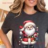 Watercolor Santa Claus T Shirt Christmas Lights Entangled Design Festive DTG Print for Unisex and Women Holiday Top Vintage