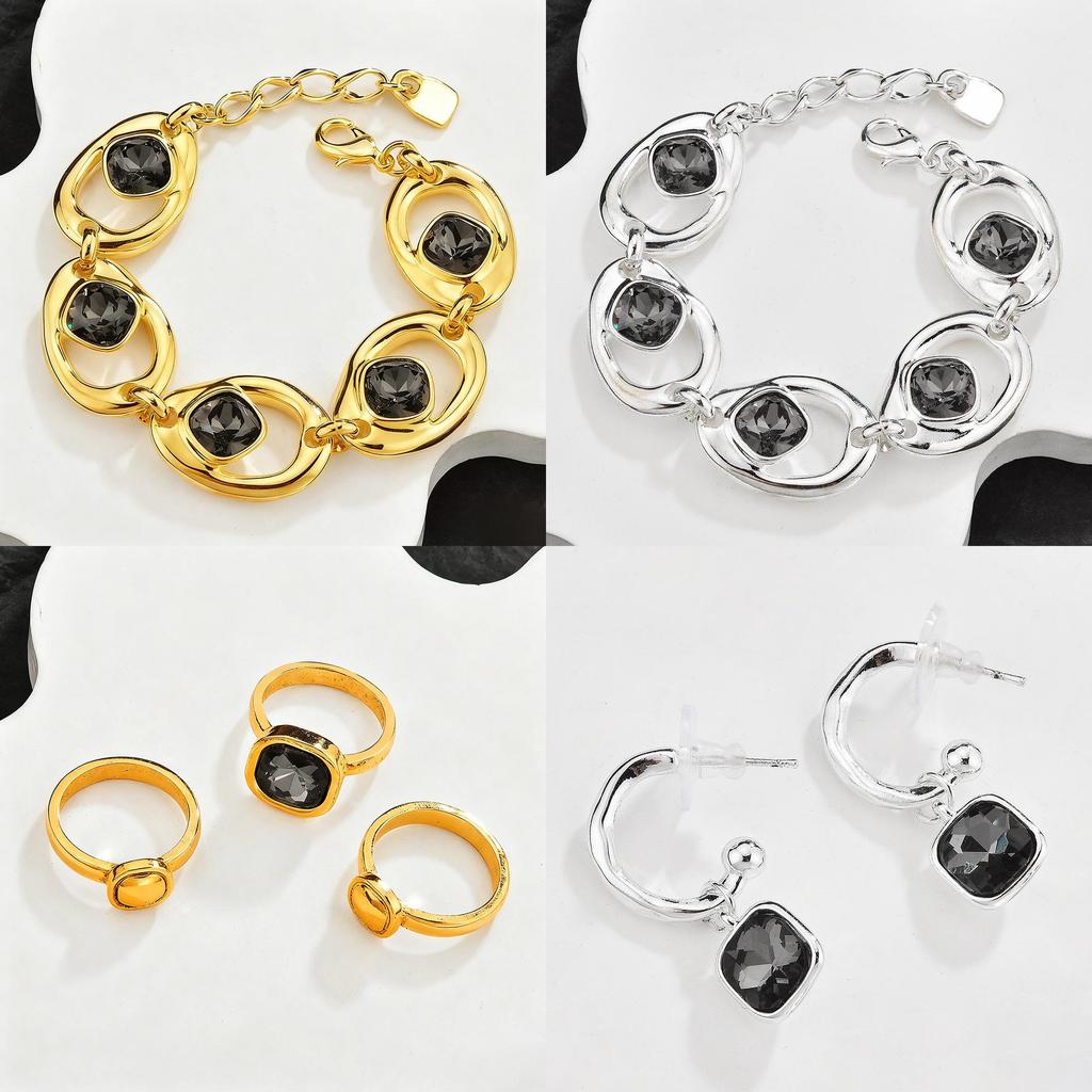 Geometric Crystal Jewelry Set For Women With Silver Copper Finish For Stylish Gift Giving