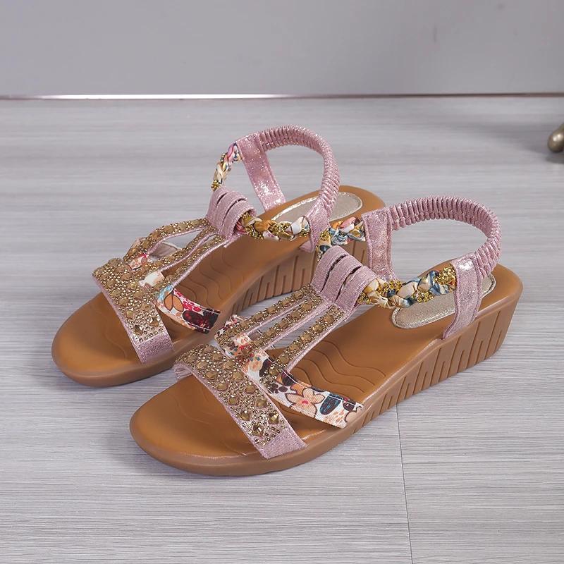 Fashion Women Wedge Sandals Summer Shoes Women Bohemia Comfortable Casual Platform Sandals Anti-slip Peep Toe Outdoor Beach Ladies Shoes