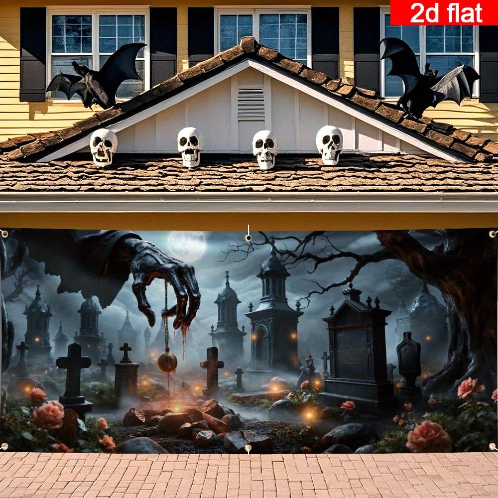 2D flat banner 1 Halloween garage door covering banner gothic-style cemetery decoration.PMJ