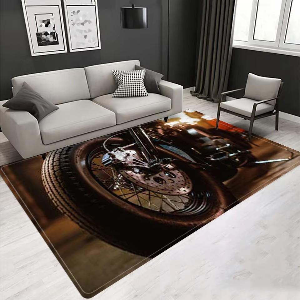 Vintage Classic Motorcycle Garage 3D Printed Carpet Living Room Retro Race Car Large Rug Home Decor Bedroom Non-Slip Floor Mat