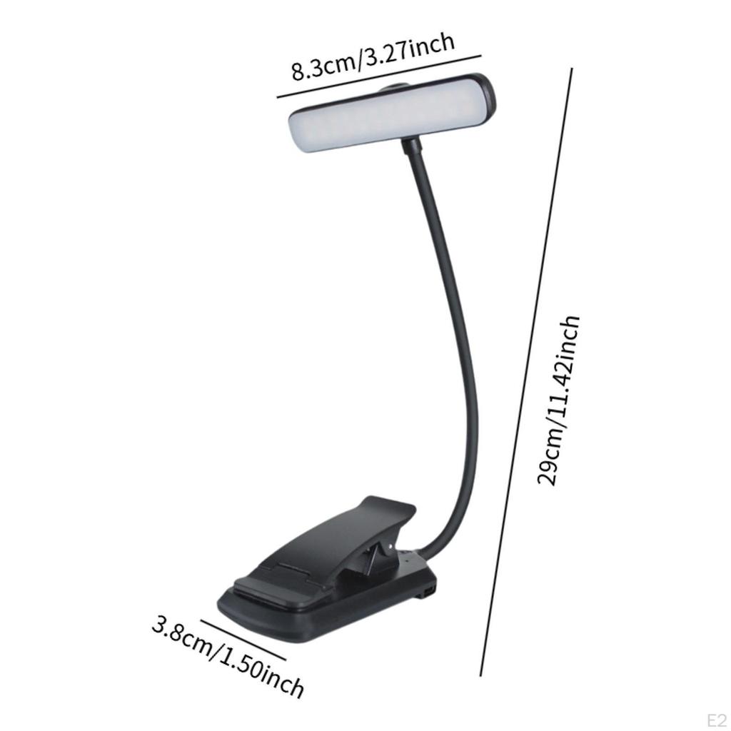 LED Clip on Book Light USB Rechargeable Night for Bedside Desktop Dorm Black