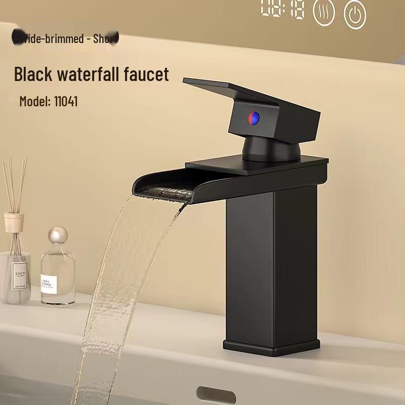TLXT Black and Gold Tall Waterfall Basin Faucet