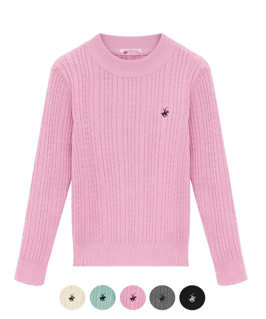 BHPOLOCLUB Women'S Cable Round Neck Slim Fit Knit 5 Colors Tk321 (Type B)