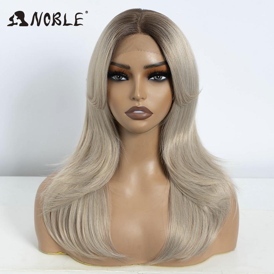 Noble Synthetic Lace Front Wig 14 Inch Straight Bangs Wig Cosplay Wig Ombre Blonde Wigs For Women Lace Wig Synthetic Lace Wig