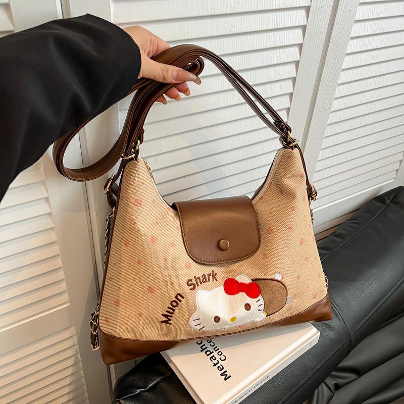 

2025 autumn new retro niche large-capacity backpack commuter polka dot fashion cute shoulder tote bag коричневий