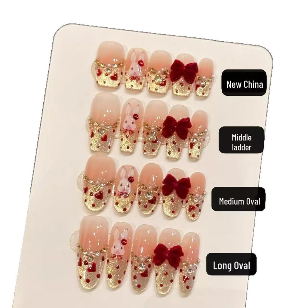 2026 New Year War Horse: Handmade Cat Eye Bowknot Heart Nail Art Tips