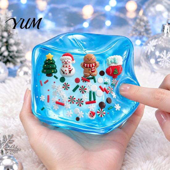 Clear Cube Squeeze Toy Christmas Stress Sensory Toy, Anxiety Relief Ice with Soft Toys Snowman Tree Snowflake, Xmas Stocking Stuffers