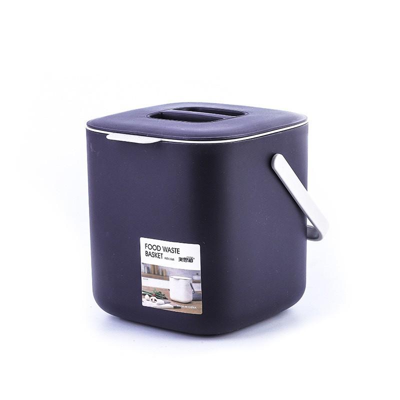 Portable Desktop Trash Can With Lid 4L Round Plastic Bin Kitchen Home Office Dry Wet Separation