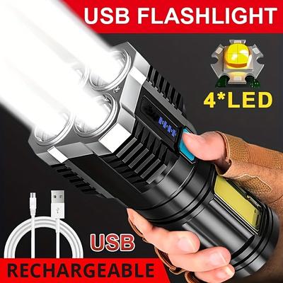 Tragbare Leistungsstarke 4 LED Taschenlampe Mit COB Seitenlicht 4 Modi USB Wiederaufladbare Taschenlampe Campingwerkzeug Suchscheinwerfer für Draußen