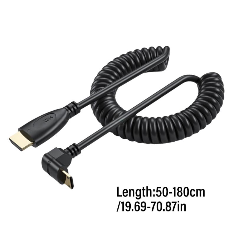 Mini HDMIcompatible To HDMIcompatible Coiled Cable 90 Degree Adapter Supports 1080P 60Hz for HDTV Cameras and Game Consoles