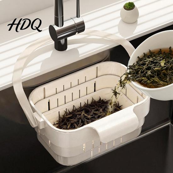 Collapsible Food Strainer Hanging Sink Drain Basket Foldable Stretchable Kitchen Colander Space Saving Fruit Washing Basket Strainer Multi-functional