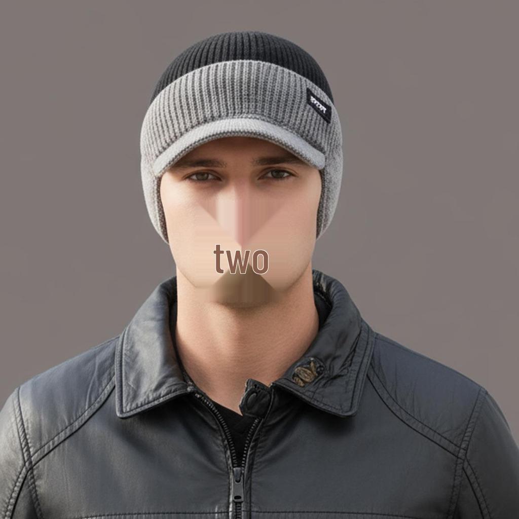 Men's Winter Ear Protection Fleece-Lined Wool Hat - Knitted Duckbill Design, Outdoor Color Block Warmth.