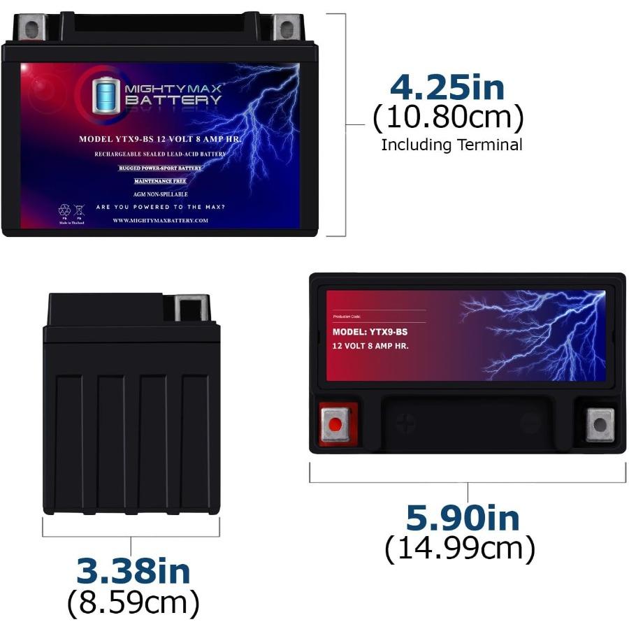 

YTX9BS 12V 8AH Replacement Battery for Honda ATV TRX300EX TRX400EX 300EX 400EX CBR900R RR High Performance LongLasting Maintena United States