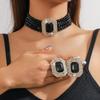 Luxuriöses mehrlagiges Kristallglas geometrisches Rechteck Choker Halskette und Ohrring Set