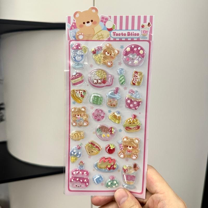 1/4Pcs Cute Bear Rabbit 3D Relief Stickers Cute Aesthetic Stickers Cartoon Creative Stickers Diy Decoration Stickers