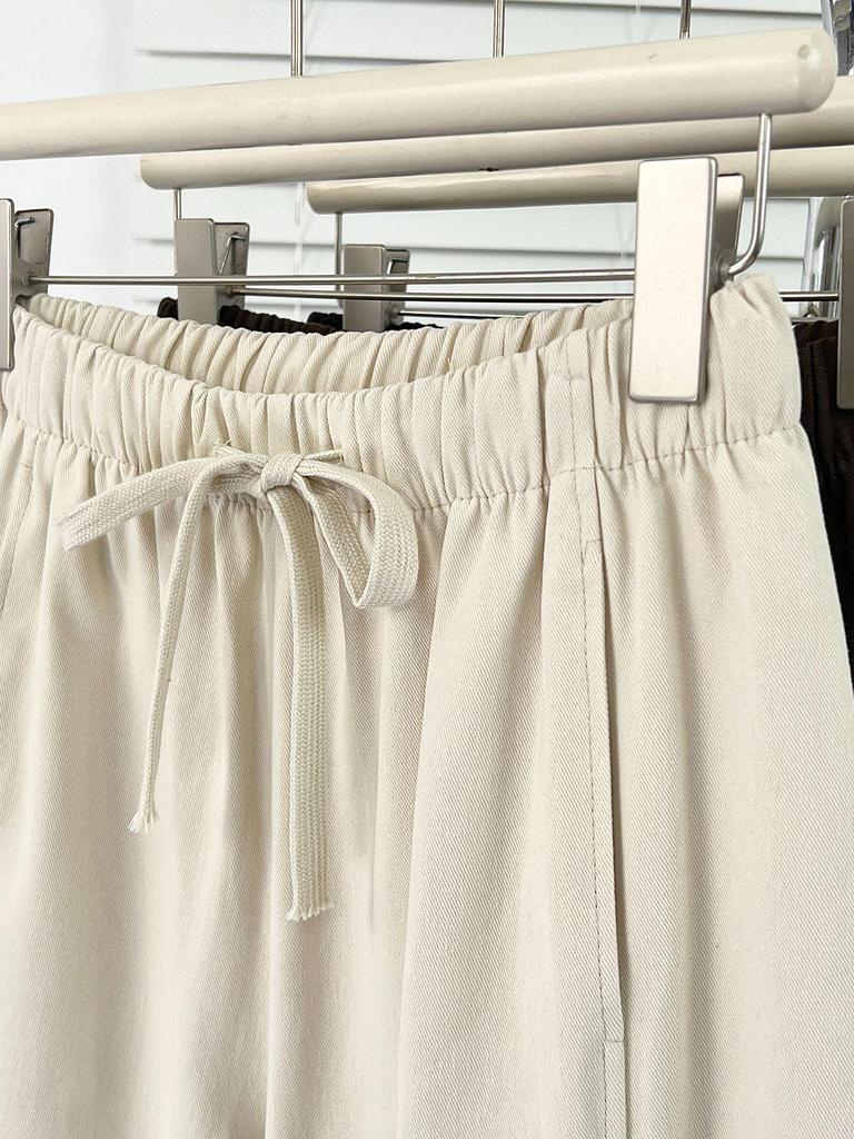 Plus Size Women's Spring Drawstring Elastic Waist Wide-Leg Casual Pants