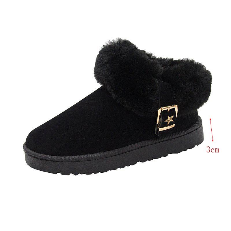 Fashion Buckle Decor Faux Fur Snow Boots Women Winter Warm Thicken Plush Ankle Boots Woman Thick Sole Anti Slip Platform Cotton Boots