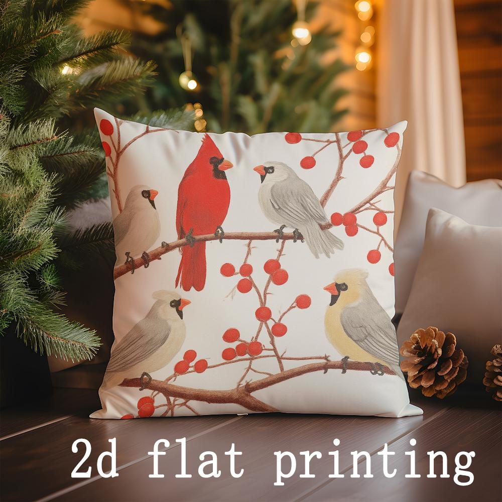 Home Decor Christmas Cardinals Pillow Covers for Home Decor Pattern Cushion Cover Suitable for Sofa Bedroom Car Pillow Cover