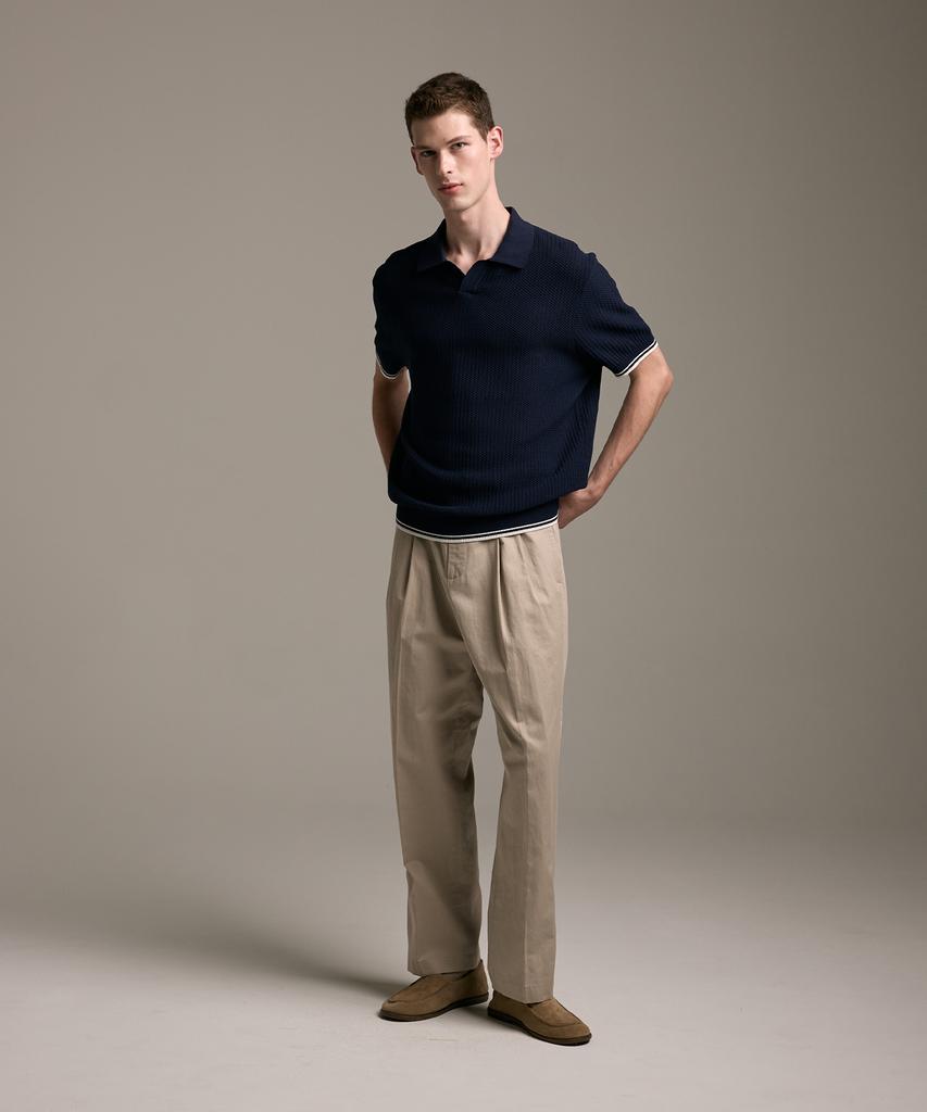 Jelolaunji [Air Conditioner Knit] Heritage Open Collar Knit Navy