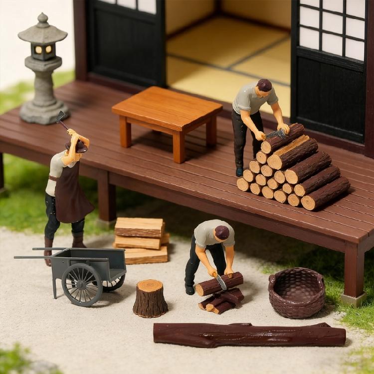 1:64 Scale Hand Painted Miniature Figures for Dioramas Props,Photography Collector Realistic Lumberjacks Figure Models