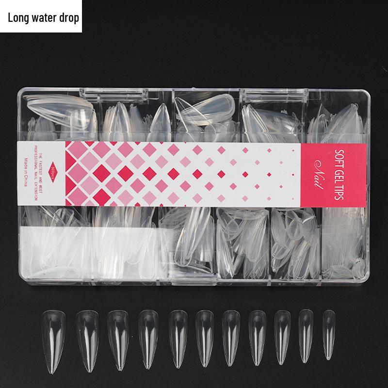Dwustronne Ultracienkie Bezszwowe Końcówki do Paznokci Przedłużanych - 500 Sztuk, Francuski Ballet Kropelka Wodna Owalny Styl