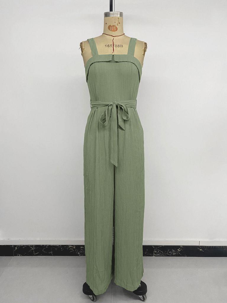 TikTok Europe 2026 Summer Strappy Waist-Cinched Sleeveless Long Jumpsuit for Women