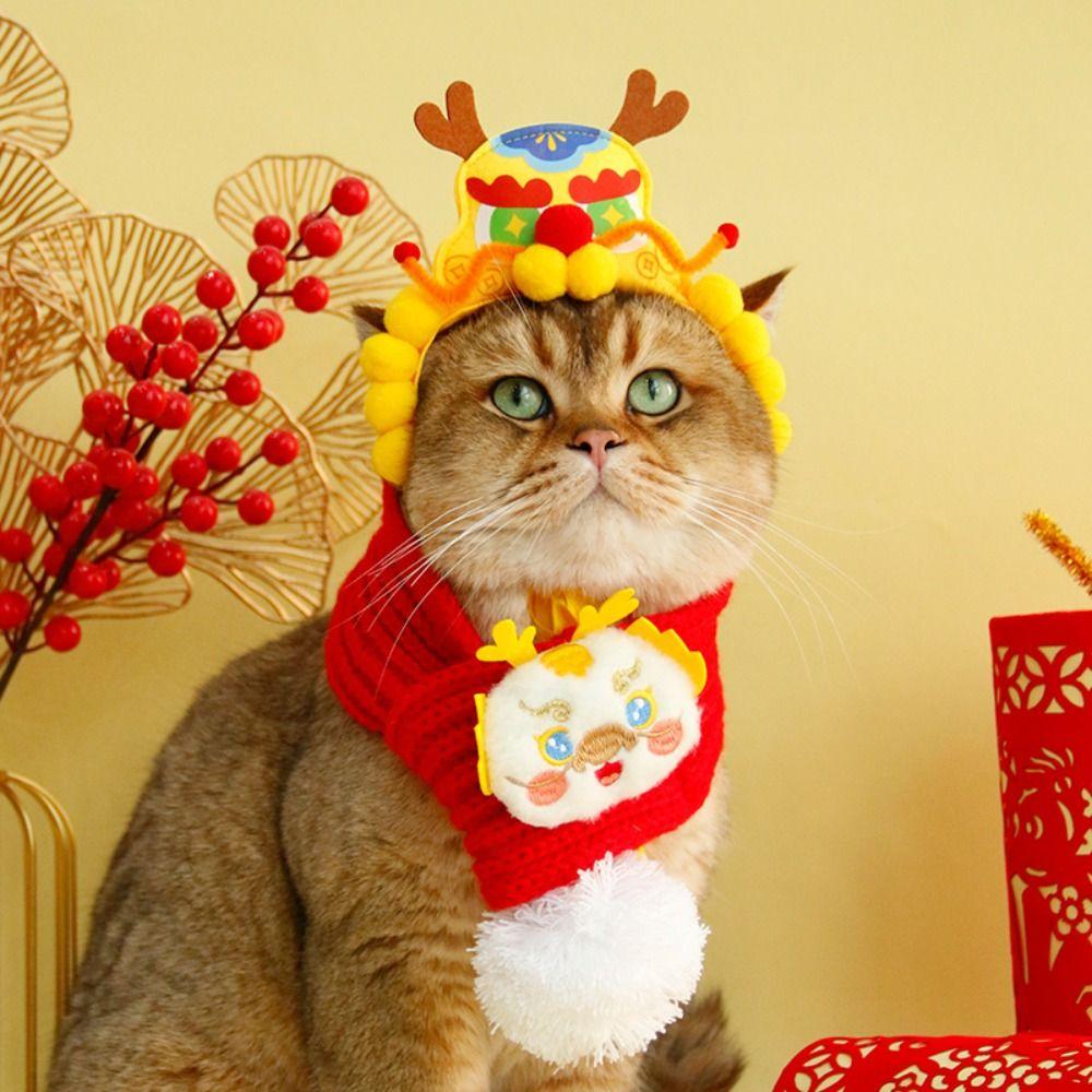 Cartoon Pet Red Bib Handmade Cat Shawl Washable Pet New Year Scarf  Spring Festival