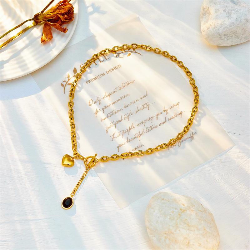 Stainless Steel Heart Pendant Necklace for Women Girl Crystal Pearl Choker Chain Jewelry Gift