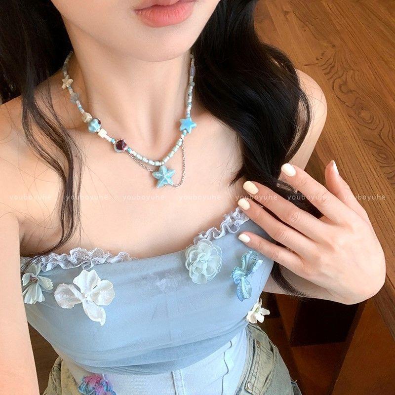 Glazed bead resin crab pendant necklace fashionable niche versatile collarbone chain small fresh high-end jewelry