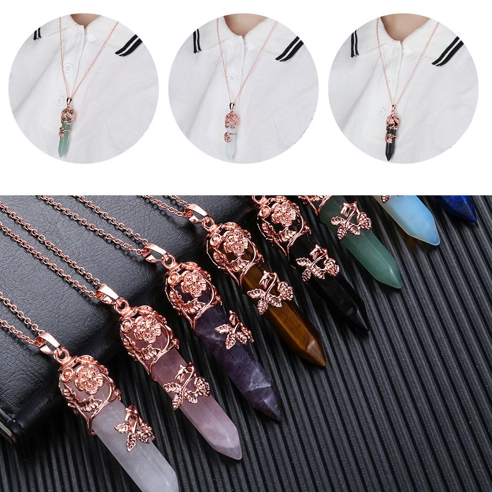 Collier En Quartz Naturel Hexagonal – Pendentif Cristal De Guérison, Bleu, Pierre Naturelle