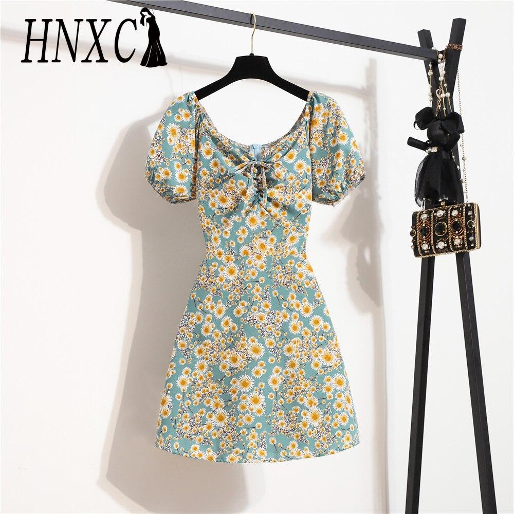 Bohemian Women Mini Sexy Dresses Summer Floral Print Pleated Ruffle Dresses Elegant Puff Sleeve Short Dress Korean Women Dress Vestidos