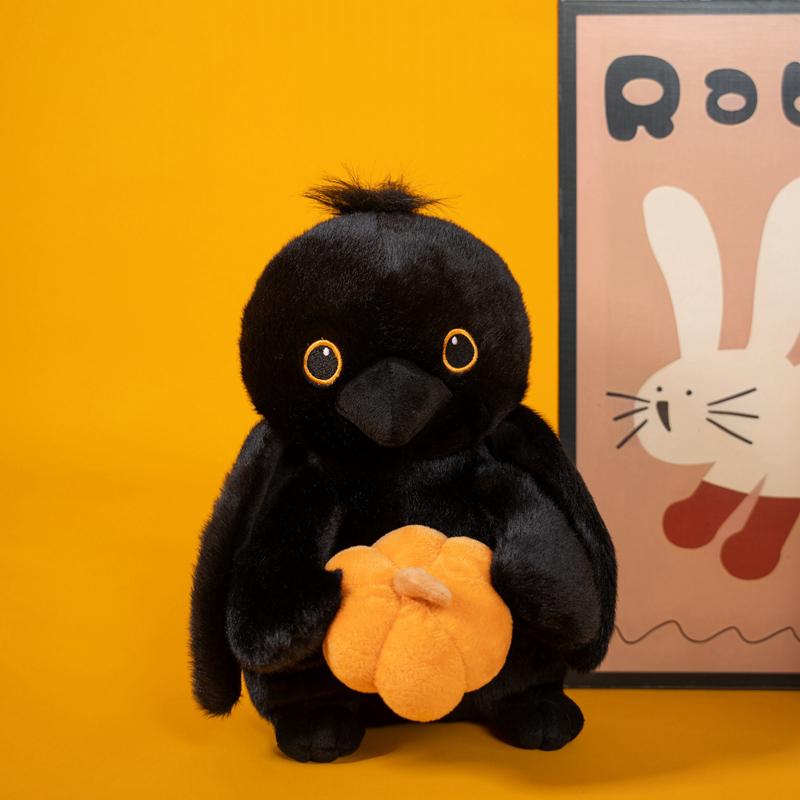 Cute Crow Holding Pumpkin Plush Toy Fluffy Cartoon Animal Stuffed Doll Home Decor Gifts For Boys