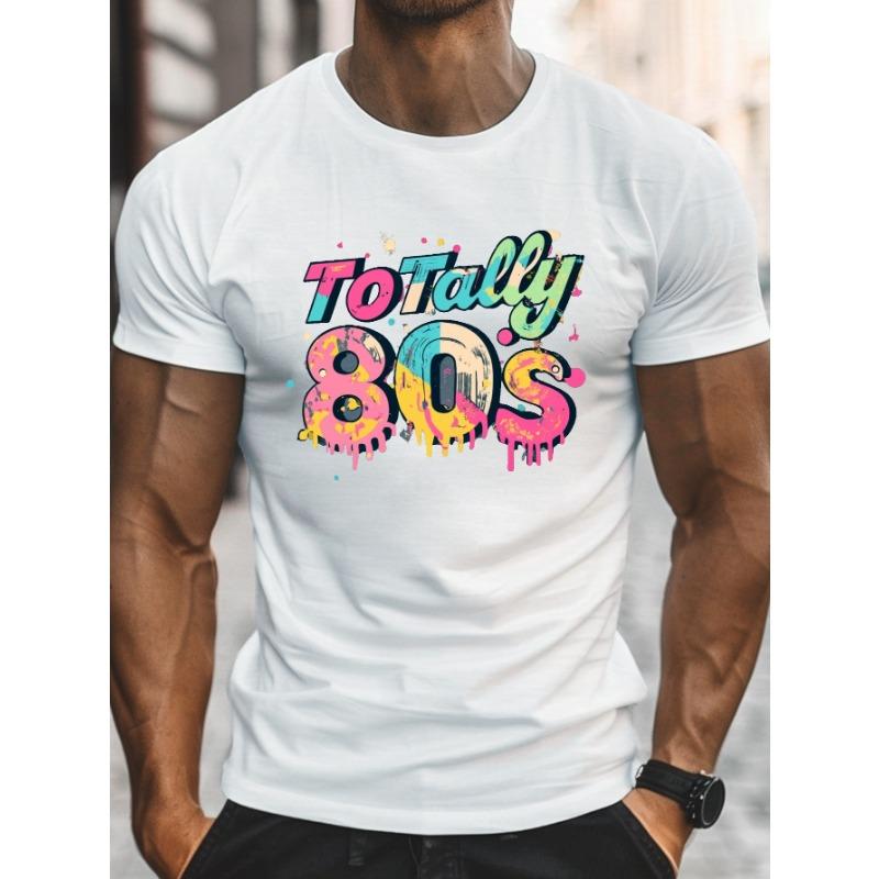 

European sizes Plus Size Men s Totally 80 s Graphic T-Shirt - Vibrant Typography, Casual Summer Short Sleeve Tee for Big & Tall Guys 4XL білий