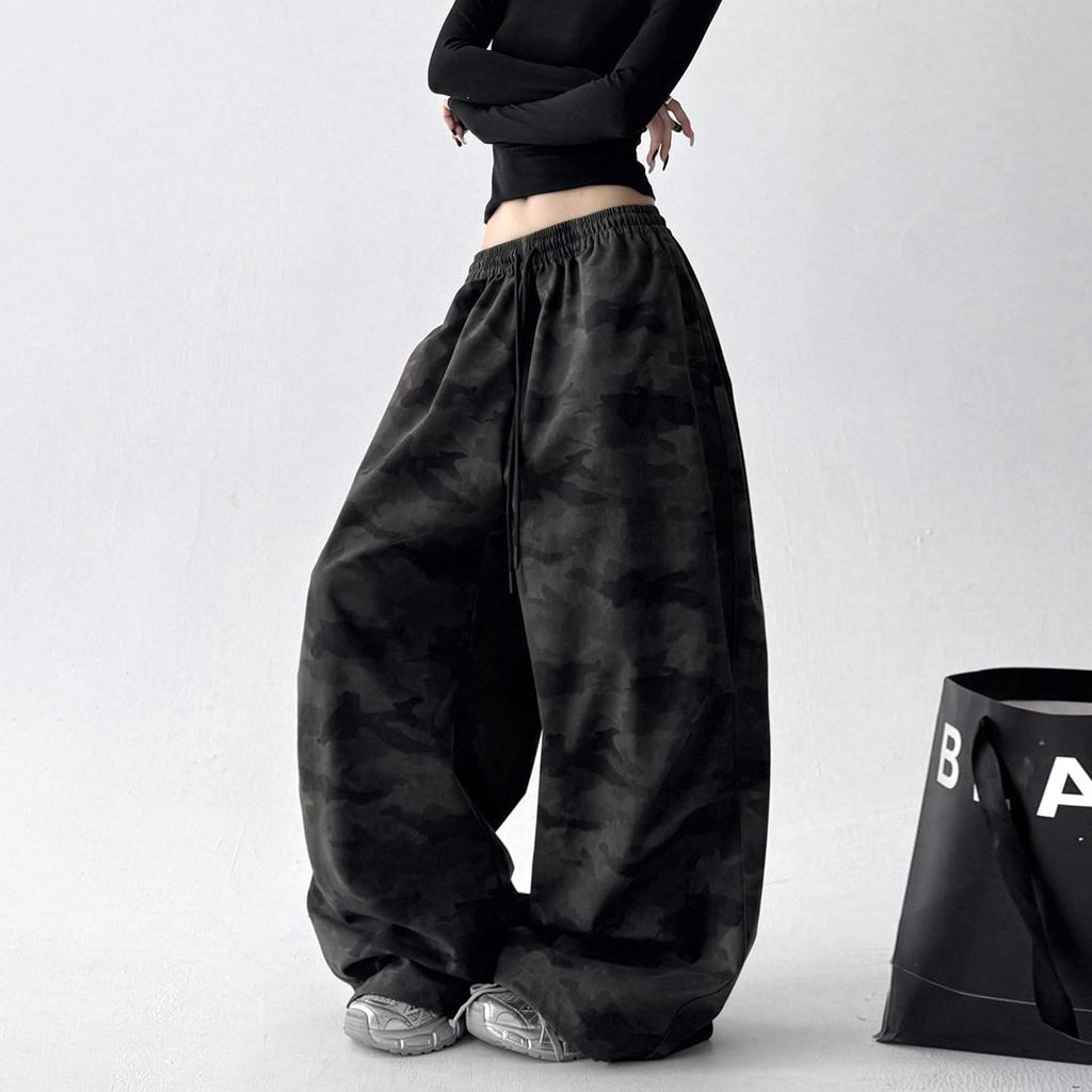 Pantaloni larghi a vita alta mimetici da donna: Stile Coreano, alla Moda e Casual