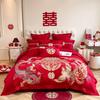 Svetanya Red Wedding Cotton Bedding Set King Queen Bed Linens Sheet Pillowcase Duvet Cover