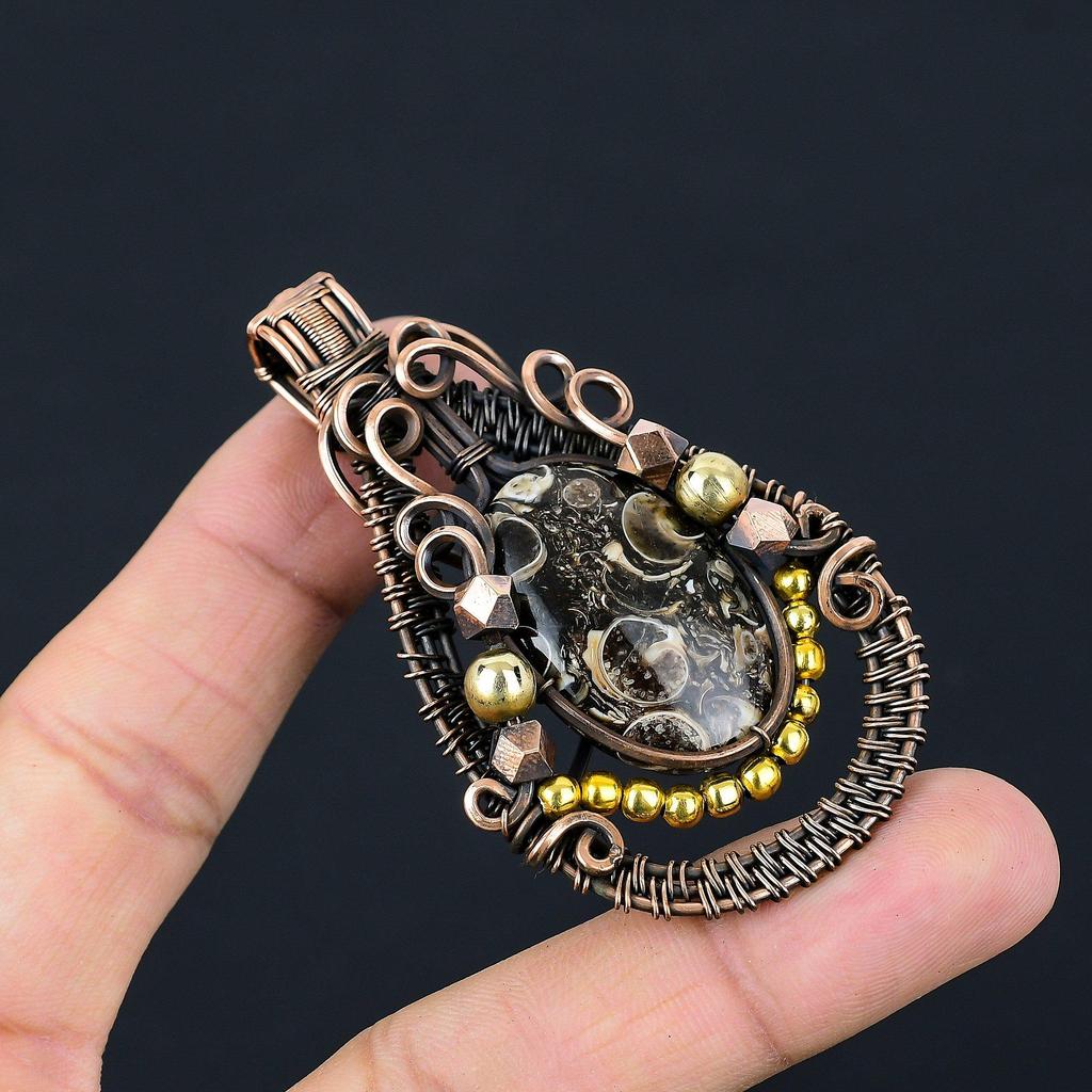 Turitella Fossil  Pendant, 999 Copper Wire Wrapped Jewelry, Gemstone Jewelry Pendant, Handmade Wedding Gift Jewelry