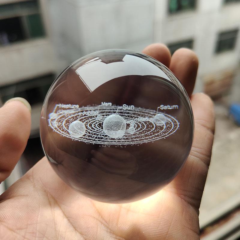 30 Clear Crystal Balls with 3D Laser-Engraved Solar System and Earth Galaxy Design - Creative Desktop Ornaments