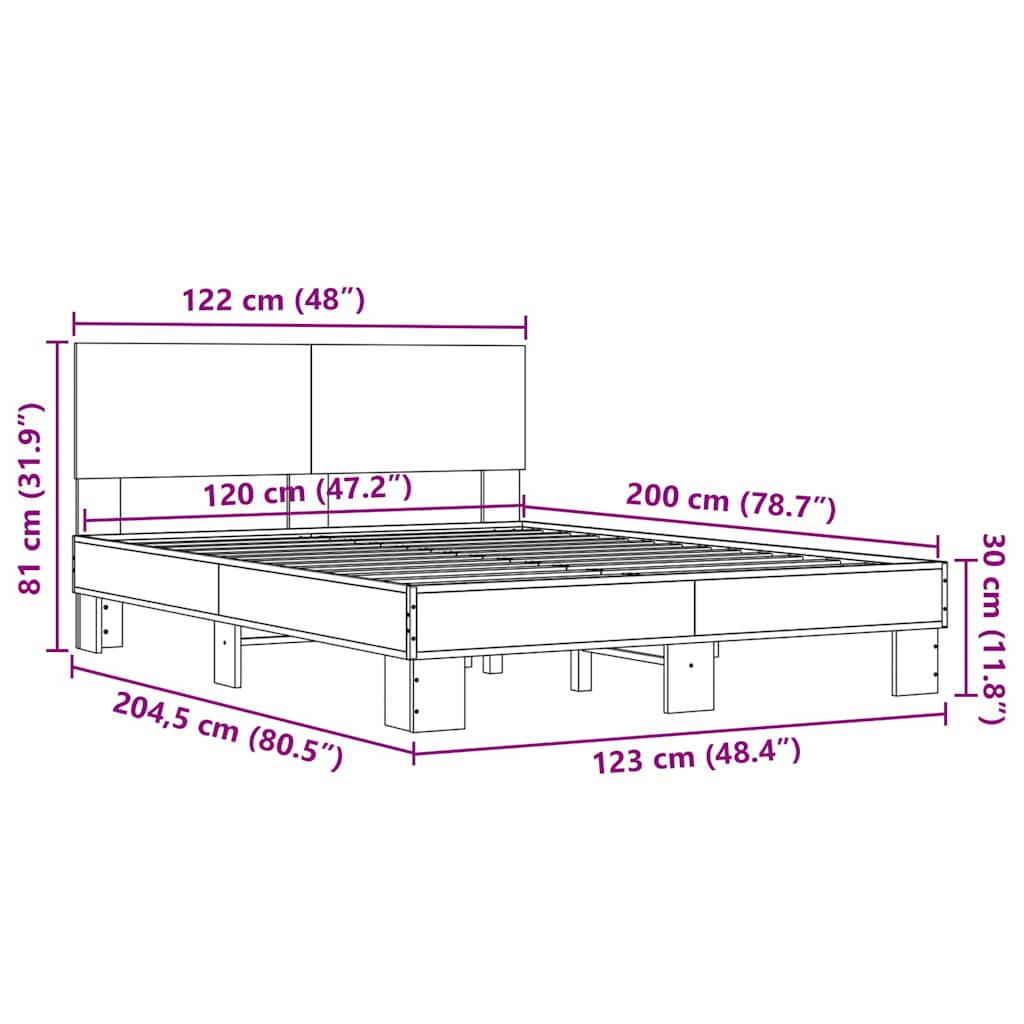 Bed Frame in Smoked Oak Finish 120 x 200 cm Made of Wood Based Material and Metal