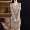 Women's V-neck Mink Cashmere Sweater - Mid-length, Slim-fit Pullover Knitwear