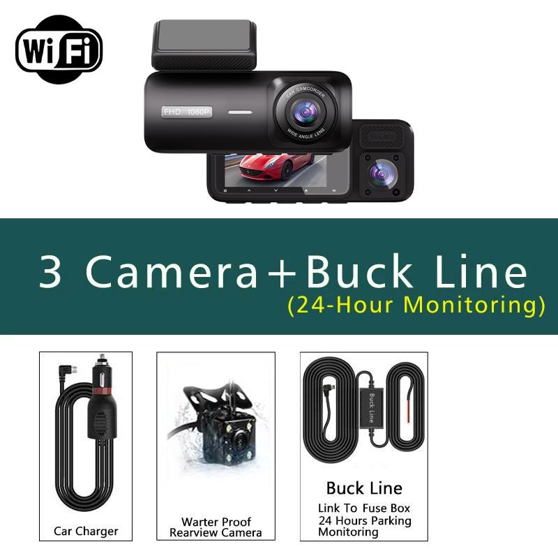 3 Channel Dash Cam for Car 1080P Video Recorder WIFI APP Dashcam Car DVR Front and Rear View Camera Night Vision car accessory