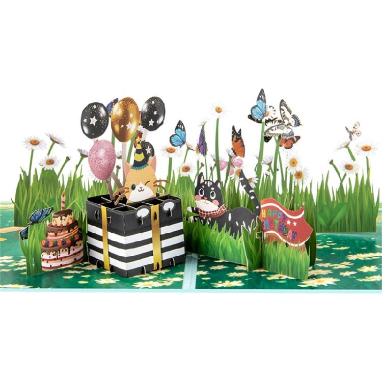 Birthday Card 3D Butterfly Cat Popup Greetings Cards,Popup Card with Notecards